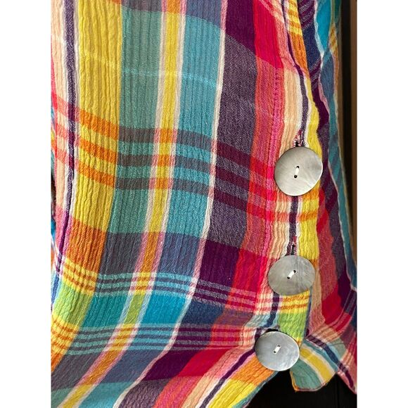 Soft Surroundings Women's Blue M Button-Up Cotton Tunic Shirt Plaid Boho Casual - Picture 5 of 10